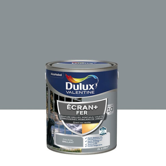 Peinture extérieure Fer Ecran+ Dulux Valentine Brillant- Gris Acier 2L