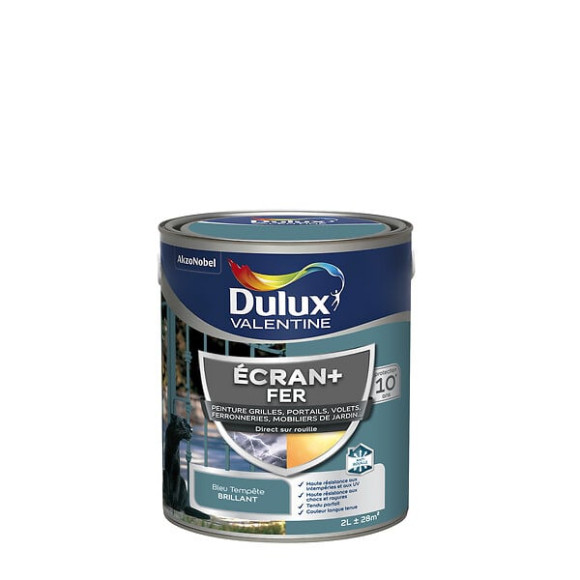 Peinture extérieure Fer Ecran+Dulux Valentine Brillant-Bleu Tempête 2L