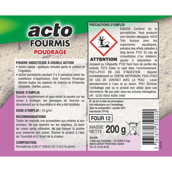 Poudre fourmis et insectes rampants 200gr