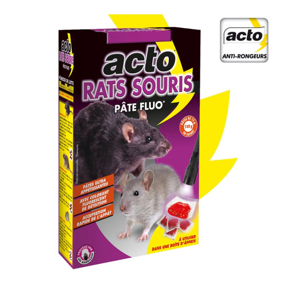 ACTO RATS-SOURIS Anti-rongeurs Pâte appât FLUO - 150grs