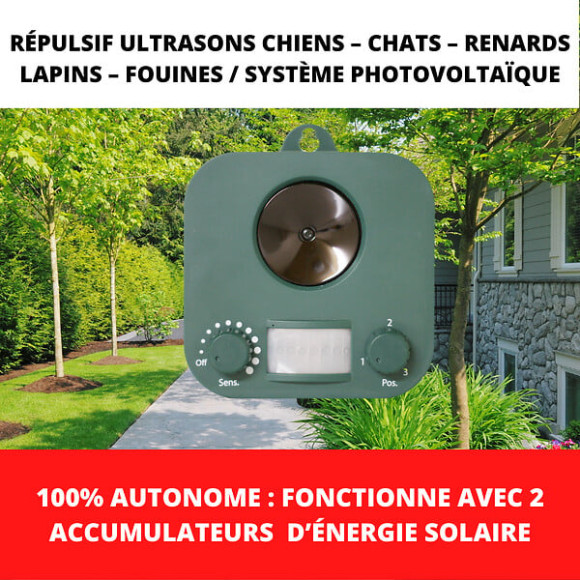 Repulsif a animaux - Avec panneau solaire - Systeme ultrasons