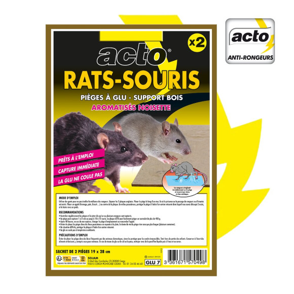 ACTO Anti-rongeurs : Pièges à  Glu pour Rats & Souris avec Support Bois - Aromatisé Noisette