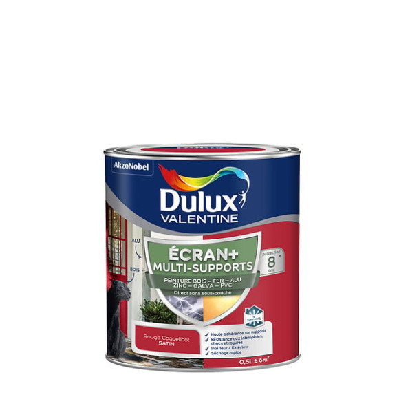 Peinture Ext M/Sup Ecran+ Dulux Valentine Satin- Rouge Coquelicot 05L