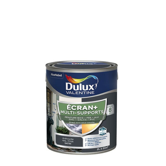 Peinture Ext M/Sup Ecran+ Dulux Valentine Satin - Gris Anthracite 2 L