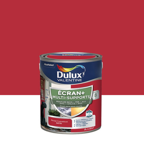 Peinture Ext M/Sup Ecran+ Dulux Valentine Satin - Rouge Coquelicot 2 L