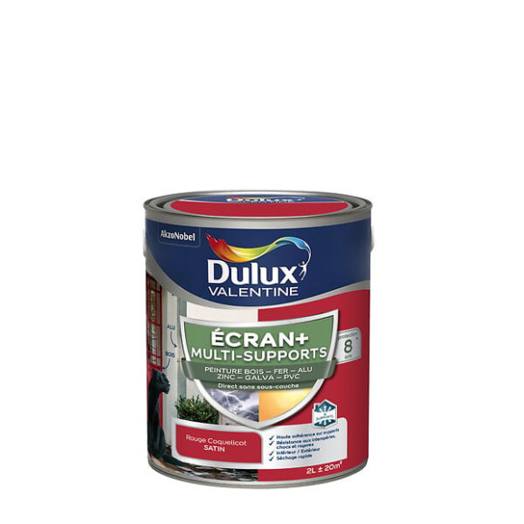 Peinture Ext M/Sup Ecran+ Dulux Valentine Satin - Rouge Coquelicot 2 L