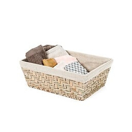 Panier fiesta beige en jonc tresse avec tissu en lin gm