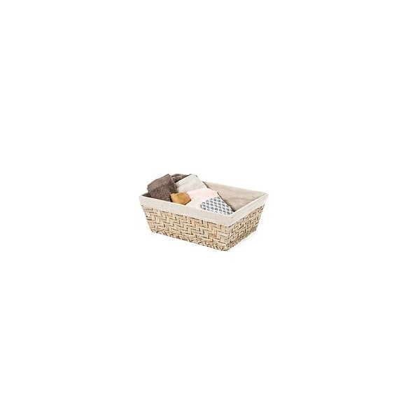 Panier fiesta beige en jonc tresse avec tissu en lin gm