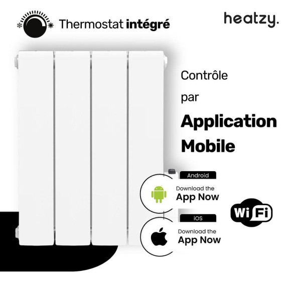 Radiateur électrique fixe 1000W - Connecté Wi-Fi - Fluide Caloporteur - Thermostat programmable - Blanc - Bloom Heatzy