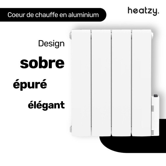 Radiateur électrique fixe 1000W - Connecté Wi-Fi - Fluide Caloporteur - Thermostat programmable - Blanc - Bloom Heatzy