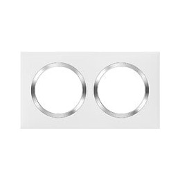 Plaque carrée dooxie 2 postes finition blanc avec bague effet chrome