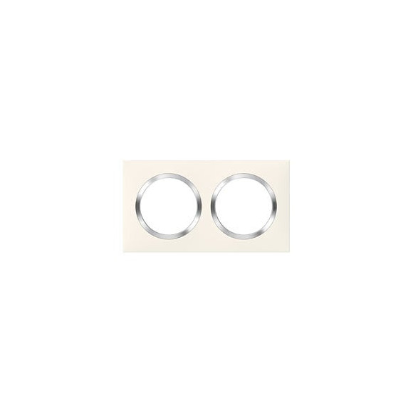 Plaque carrée dooxie 2 postes finition blanc avec bague effet chrome