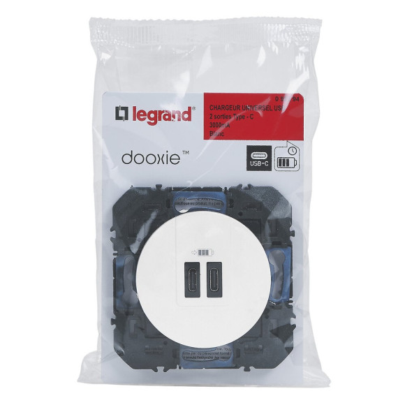 Double chargeur USB Type C dooxie 3A finition blanc