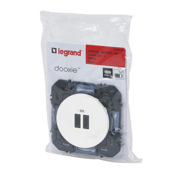 Double chargeur USB Type C dooxie 3A finition blanc