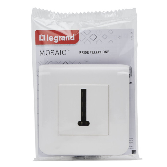 Prise téléphone en T Mosaic blanc avec plaque