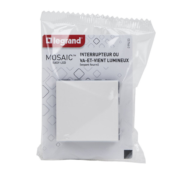 Interrupteur lumineux voyant Mosaic Easy-Led 10A 2 modules - blanc