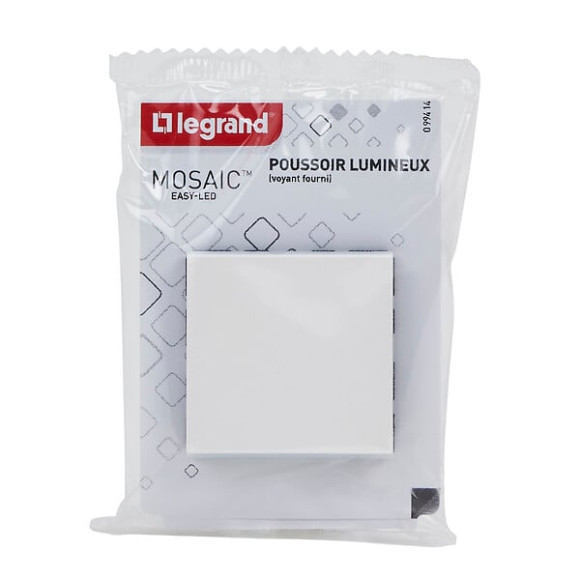 Poussoir lumineux avec voyant Mosaic Easy-Led 6A 2 modules - blanc