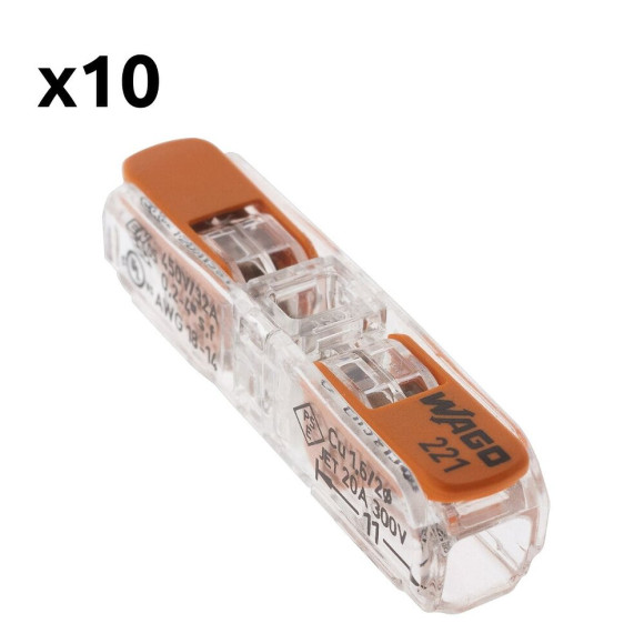 Lot de 10 bornes à  leviers IN LINE S221 - Conducteurs 0.2 à  4mm² max - Orange - Wago