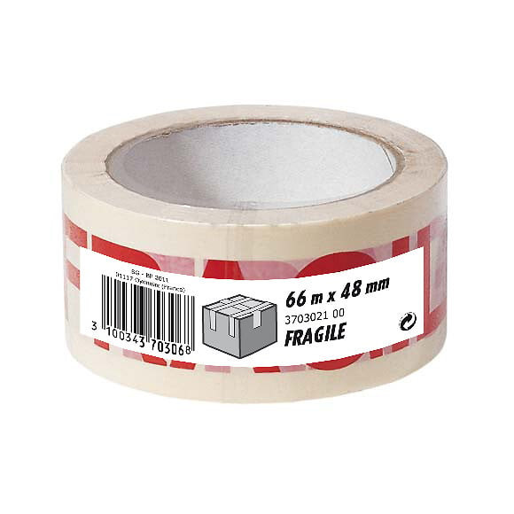 Emballage PP FRAGILE Blanc et Rouge 66m x 48mm