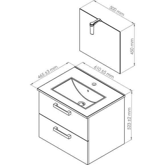 Meuble de Salle de Bain SMART - Suspendu - 60cm -  2 tiroirs - Finitions Blanc