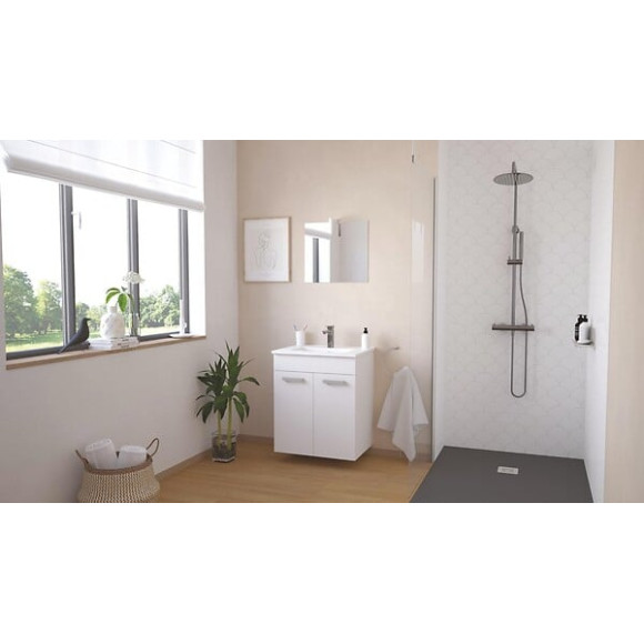 Meuble de Salle de Bain SMART - Suspendu - 60cm -  2 portes - Finitions Blanc