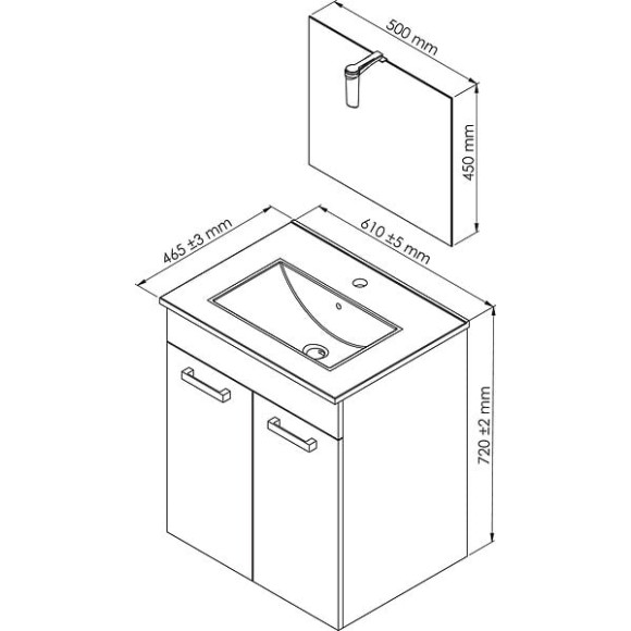 Meuble de Salle de Bain SMART - Suspendu - 60cm -  2 portes - Finitions Blanc