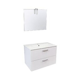 Meuble de Salle de Bain SMART - Suspendu - 80cm -  2 tiroirs - Finition Blanc