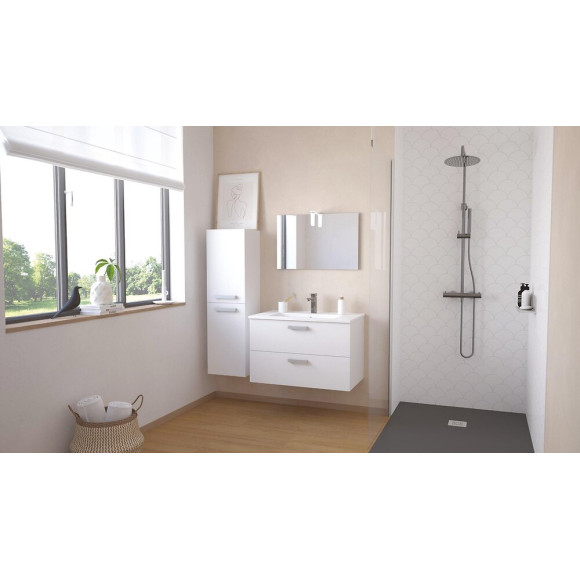 Meuble de Salle de Bain SMART - Suspendu - 80cm -  2 tiroirs - Finition Blanc