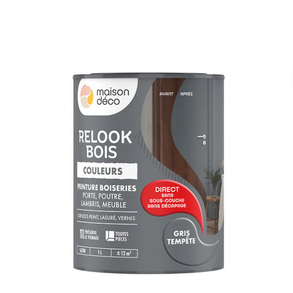 Peinture RELOOK BOIS GRIS CENDRE 1L