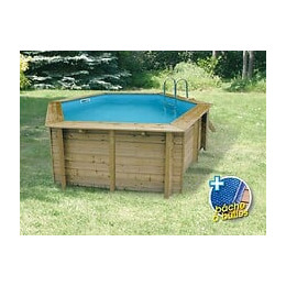 Piscine bois Azura 410 x 120 m - Liner bleu + Bâche à  bulles - Ubbink