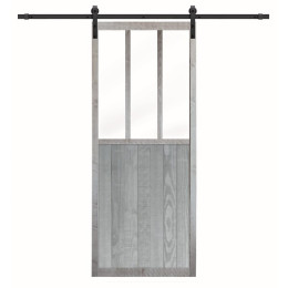 Kit porte coulissante - Bois - Gris cendré - 204x83x4cm