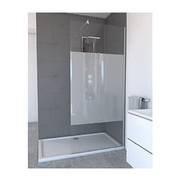 Paroi de douche à  l'italienne avec bande verre dépoli - L90xH200cm