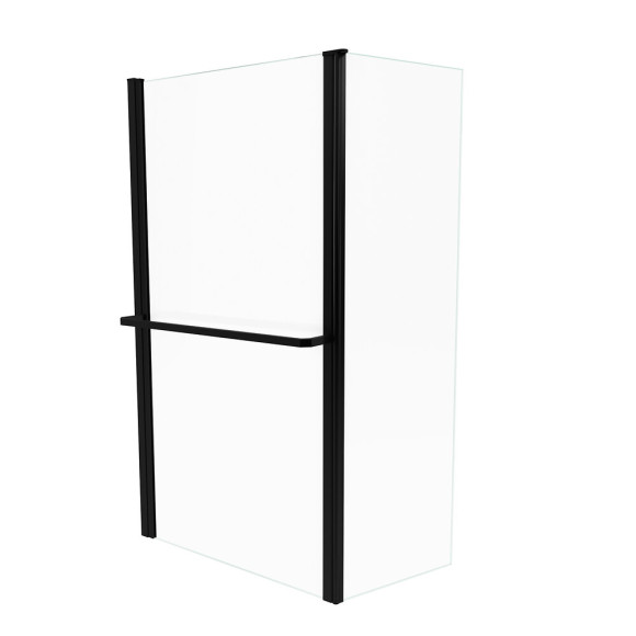 PARE BAIGNOIRE AVEC VOLET PIVOTANT 130x105cm PROFILE ALUMINIUM NOIR MAT ET VERRE TRANSPARENT