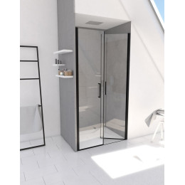 Paroi double porte de douche battantes profilé - Noir - Mat - 90x200cm