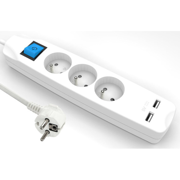 Bloc multiprises 3 prises avec terre et 2 USB