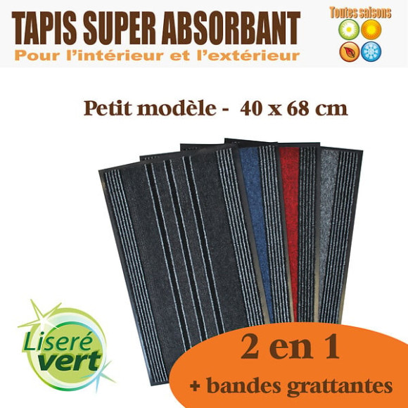 Tapis absorbant LISERE VERT 2 en 1 petit modèle 40x68 cm