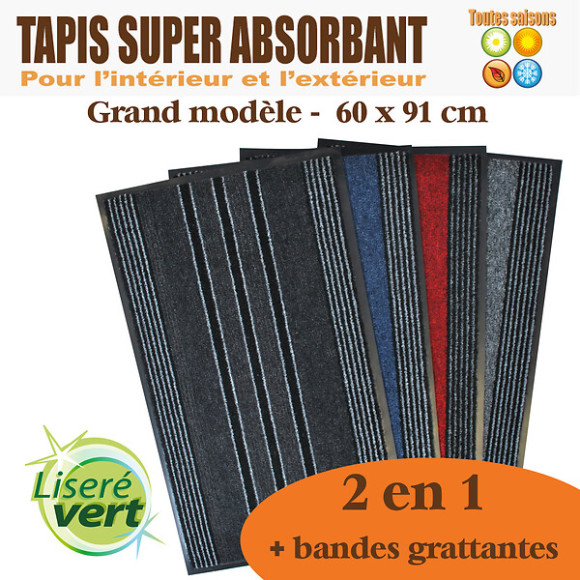 Tapis absorbant LISERE VERT 2 en 1 grand modèle L.91xl.60cm