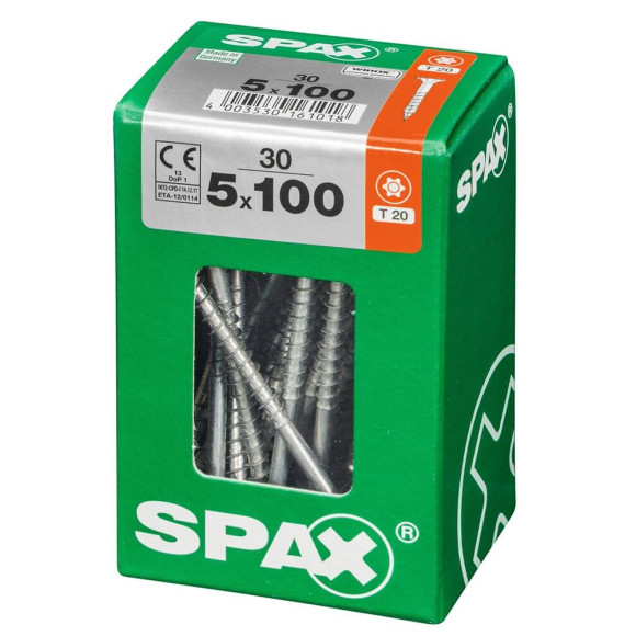 Lot De 30 Vis Acier Tête Fraisée Torx Spax Diam.5 Mm X L.100 Mm