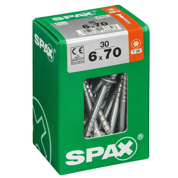 Lot De 30 Vis Acier Tête Fraisée Torx Spax Diam.6 Mm X L.70 Mm