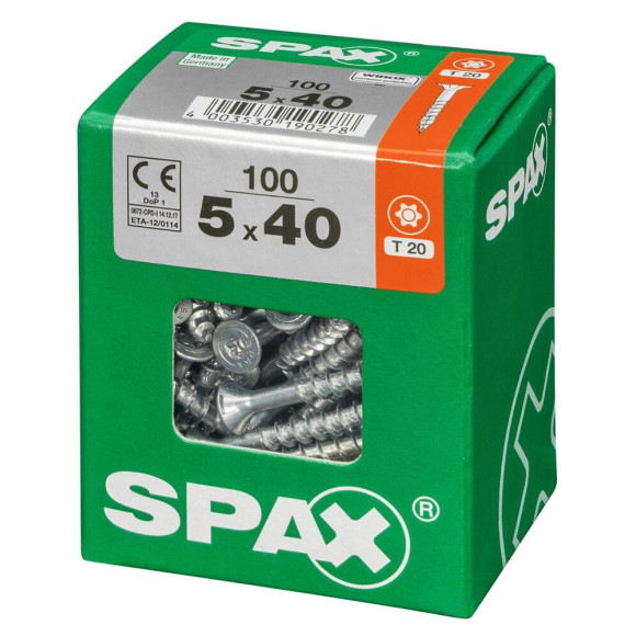 Lot De 100 Vis Acier Tête Fraisée Torx Spax Diam.5 Mm X L.40 Mm