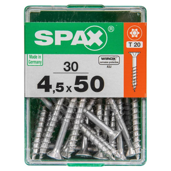 Lot De 30 Vis Acier Tête Autofraisée Plate Spax Diam.4.5 Mm X L.50 Mm