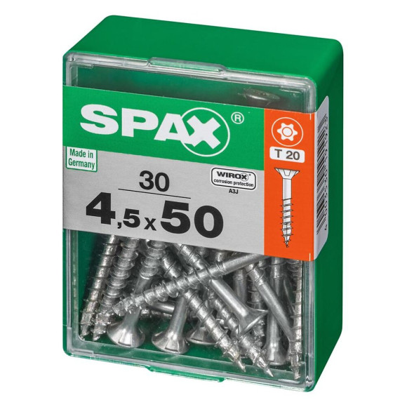 Lot De 30 Vis Acier Tête Autofraisée Plate Spax Diam.4.5 Mm X L.50 Mm