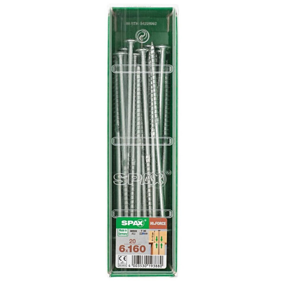 Lot De 20 Vis Acier Tête Fraisée Bombée Torx Spax Diam.6 Mm X L.160 Mm