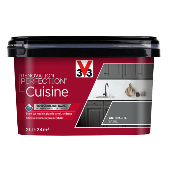 Peinture renovation Cuisine satin gris anthracite 2L