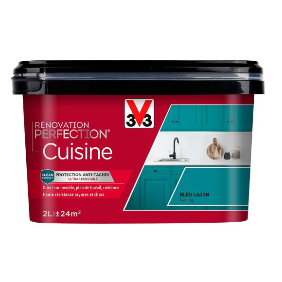 Peinture renovation Cuisine satin bleu lagon 2L