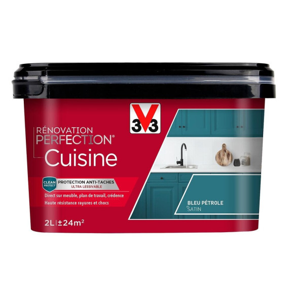 Peinture renovation Cuisine satin bleu petrole 2L