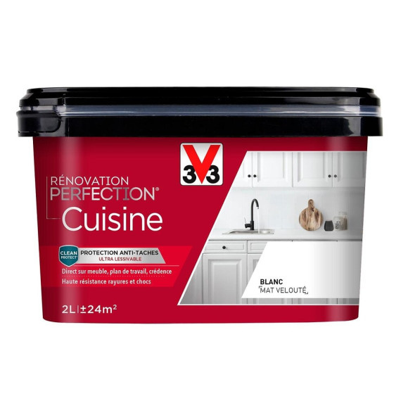 Peinture renovation Cuisine mat velouté blanc 2L