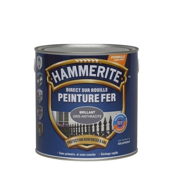 Peinture Direct sur Rouille - Gris Anthracite - Brillant -  025L