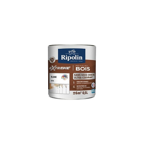 Peinture RIPOLIN Extrême Bois Microporeuse Satin 05L Blanc