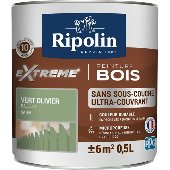 Peinture RIPOLIN Extrême Bois Microporeuse Satin 05L Vert Olivier